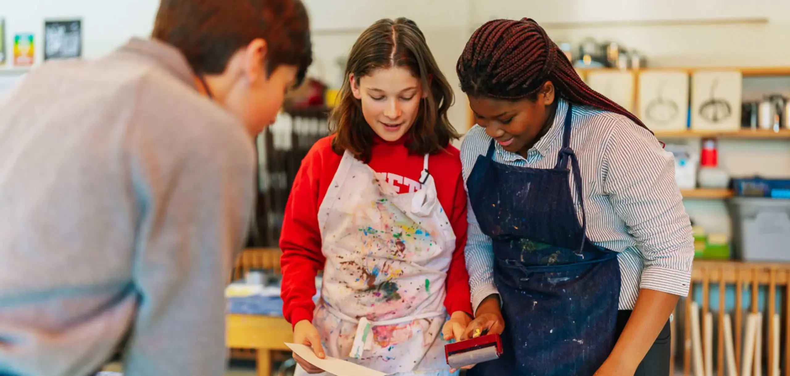 Middle school students in art class
